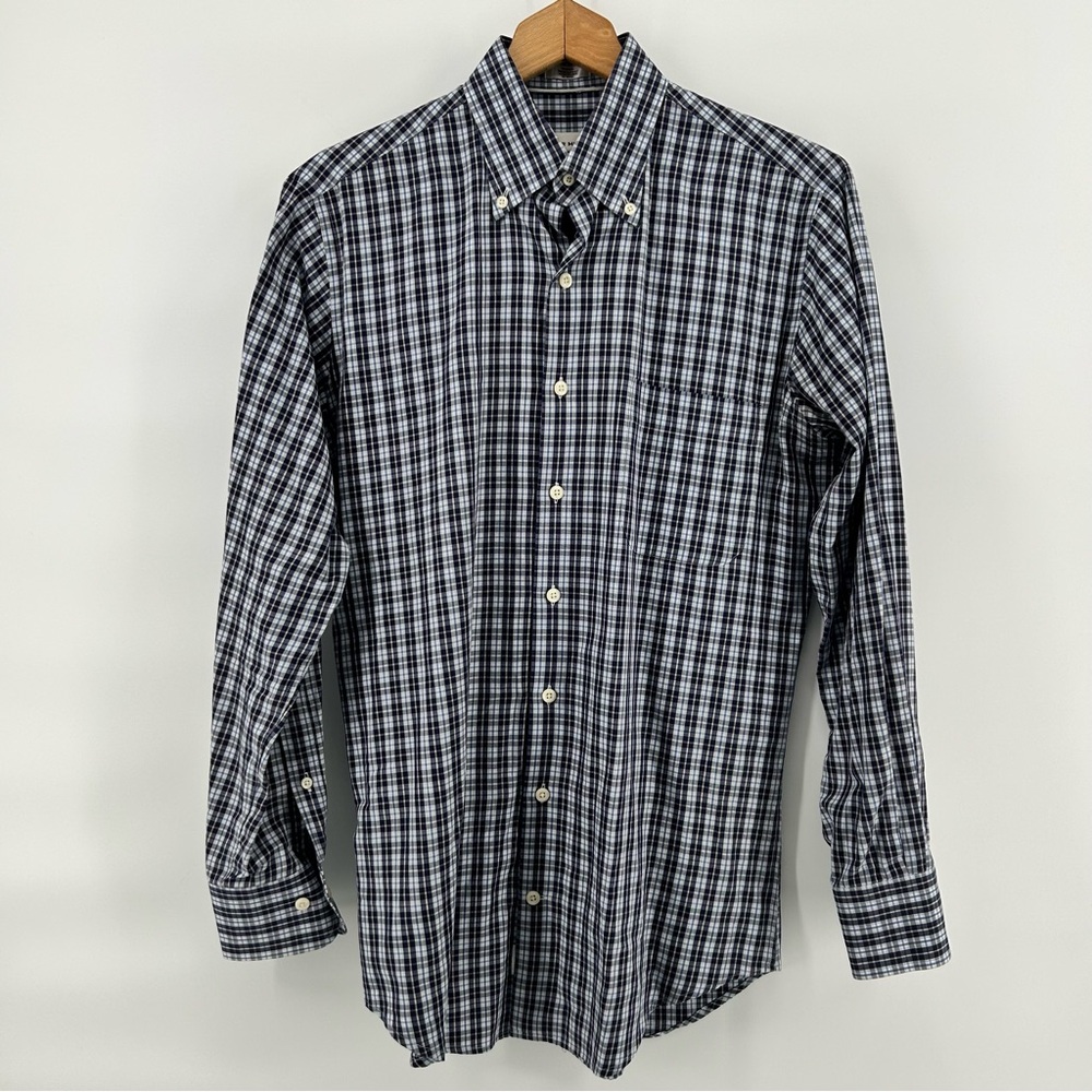 Peter Millar Button Down Long Sleeve Size Small Blue White Check Plaid Pocket